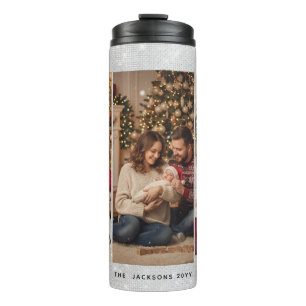 Elegant Merry Christmas Custom Three Photos Thermal Tumbler