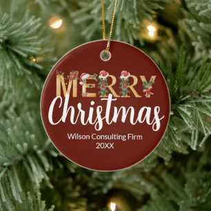 Elegant Merry Christmas Customised Business Red Ceramic Ornament