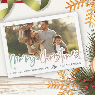 Elegant Merry Christmas Cute Glitter Script Photo  Holiday Card