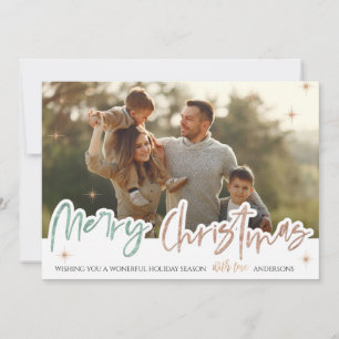 Elegant Merry Christmas Cute Glitter Script Photo  Holiday Card