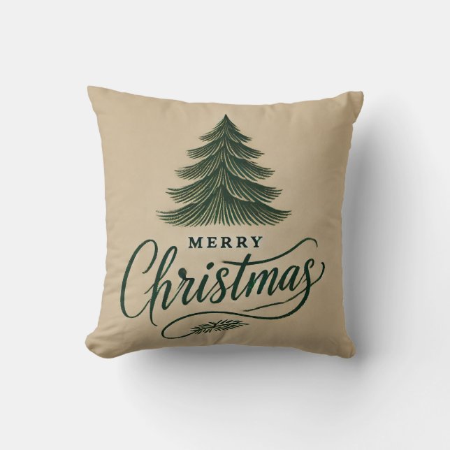 Elegant Merry Christmas Design – Hand-Drawn Tree A Cushion (Front)
