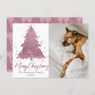 Elegant Merry Christmas Dusty Mauve Pink Photo Holiday Card