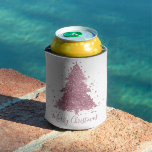 Elegant Merry Christmas   Dusty Mauve Pink Tree Can Cooler