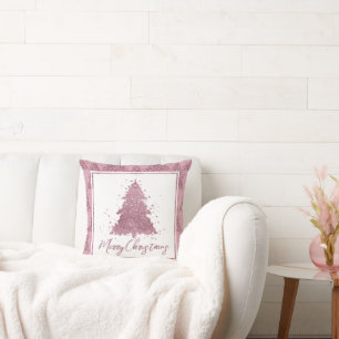 Elegant Merry Christmas   Dusty Mauve Pink Tree Cushion