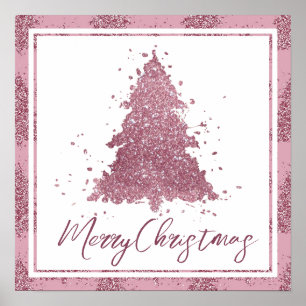 Elegant Merry Christmas   Dusty Mauve Pink Tree Poster