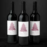 Elegant Merry Christmas | Dusty Mauve Pink Tree Wine Label<br><div class="desc">Tis the season to entertain! Flirty shimmery dusty mauve and luxurious pressed rose pink palette abstract tree and hand-lettered "Merry Christmas" script holiday party, hosting, and gifting accessories collection. This fun festive design features a whimsical sparkly Christmas tree with a frisky paint splatter enhanced with faux metallic glitter along with...</div>