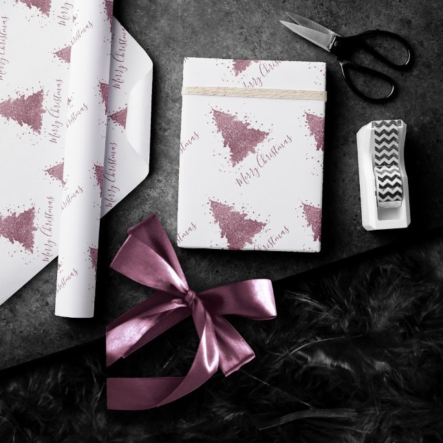 Elegant Merry Christmas | Dusty Mauve Pink Tree Wrapping Paper (Creator Uploaded)