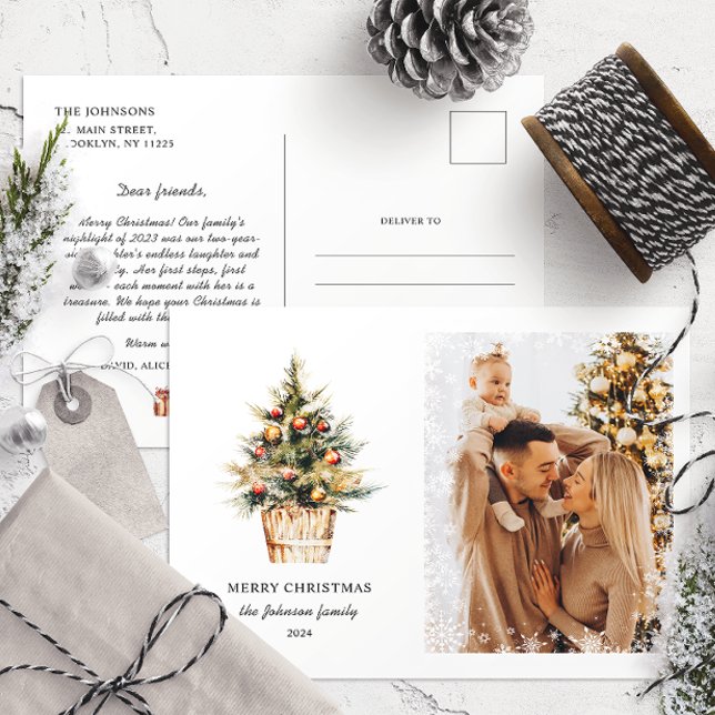 Elegant Merry Christmas Family Annual Report Photo Postcard (Creator Uploaded)