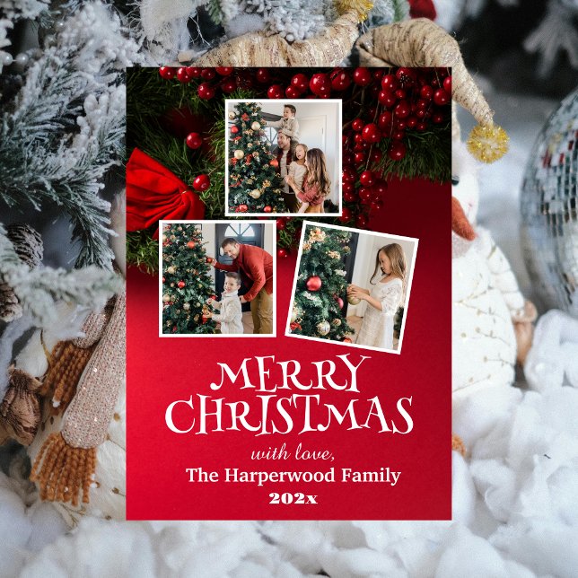 Elegant Merry Christmas Family Photo Collage Foil Holiday Card (Creator Uploaded)