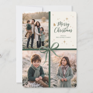 Elegant Merry Christmas Family Photo Collage Holiday Card