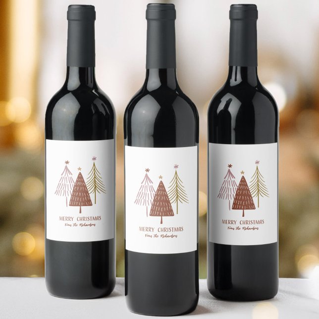 Elegant Merry Christmas Festive Trees Holiday Chic Wine Label (Elegant Merry Christmas Festive Trees Holiday Chic Wine Labels)