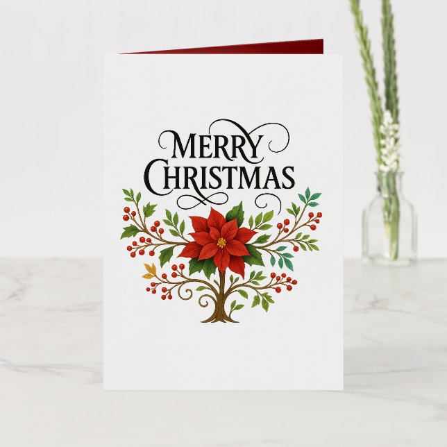Elegant Merry Christmas Floral Foil Greeting Card (Flower)