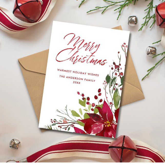 Elegant Merry Christmas Floral Holiday Card (Creator Uploaded)
