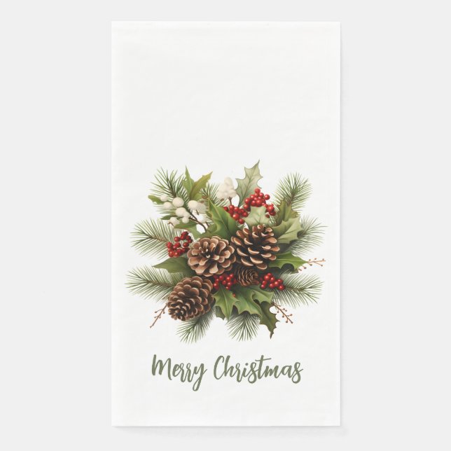 Elegant Merry Christmas Garland Paper Guest Towels Napkin (Front)