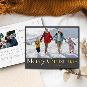 Elegant Merry Christmas Gold Foil & Photo Foil Holiday Postcard