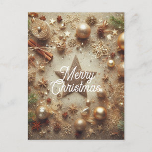 Elegant Merry Christmas Gold Glitter Star Holiday Postcard
