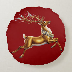 Elegant Merry Christmas Gold moose xmas festive pa Round Cushion