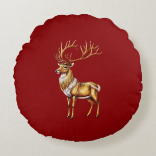 Elegant Merry Christmas Gold moose xmas festive pa Round Cushion