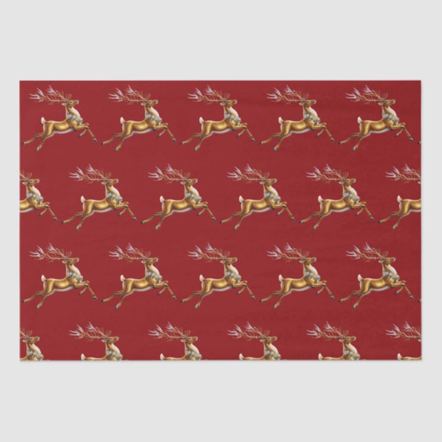 Elegant Merry Christmas Gold moose xmas festive pa Tissue Paper (Front)