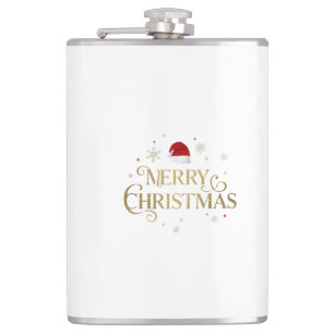 Elegant Merry Christmas Gold & Red Design Hip Flask