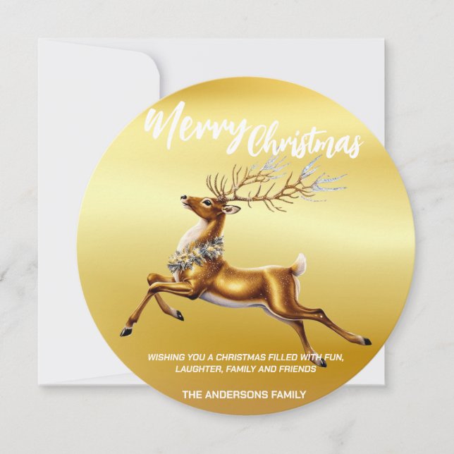 Elegant Merry Christmas Gold santa Deer Moose xmas Holiday Card (Front)