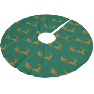 Elegant Merry Christmas Gold santa Deer Sled xmas Brushed Polyester Tree Skirt