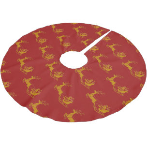 Elegant Merry Christmas Gold santa Deer xmas patte Brushed Polyester Tree Skirt