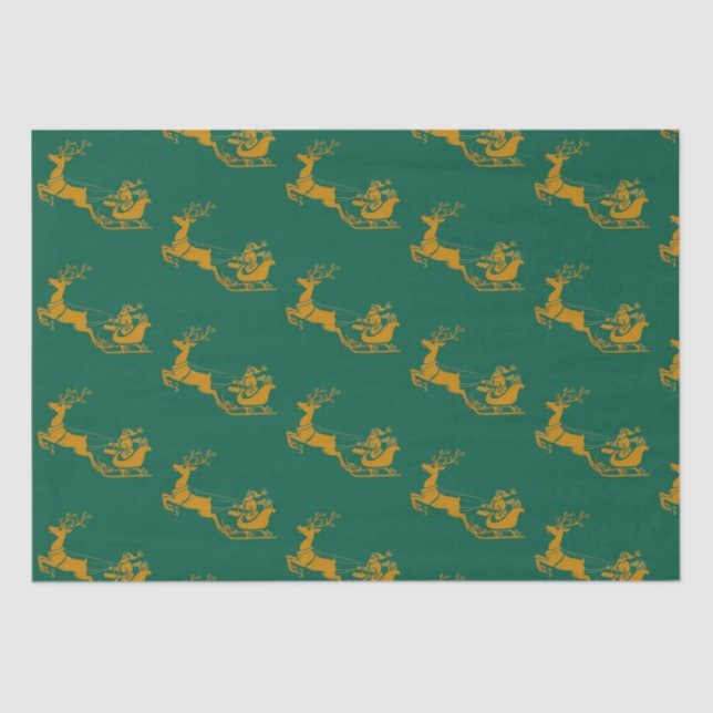 Elegant Merry Christmas Gold santa Deer xmas patte Tissue Paper (Front)