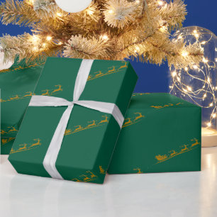 Elegant Merry Christmas Gold santa Sled xmas patte Wrapping Paper