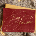 Elegant Merry Christmas gold script red non-photo Holiday Card<br><div class="desc">Elegant vintage classy faux gold script simple text and signature personalised red non-photo holiday card.</div>