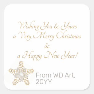 Elegant Merry Christmas Gold, Silver Calligraphy Square Sticker