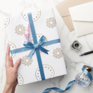Elegant Merry Christmas Gold & Silver Star & Logo Wrapping Paper