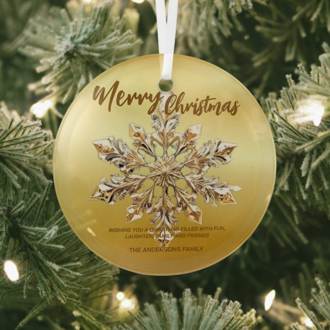 Elegant Merry Christmas Gold snowflake xmas festiv Glass Tree Decoration (Insitu)