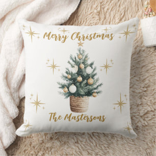 Elegant Merry Christmas Gold Stars  Cushion