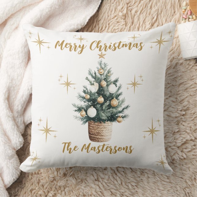 Elegant Merry Christmas Gold Stars  Cushion (Blanket)