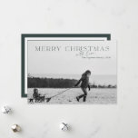 Elegant Merry Christmas Green 2 Photo Card<br><div class="desc">This design features the text Merry Christmas in an elegant and chic typography. With love is in a beautiful script font and you can customise your family and year below. This design allows for 2 large horizontal photos and features a green background colour on the back. Background colour can be...</div>