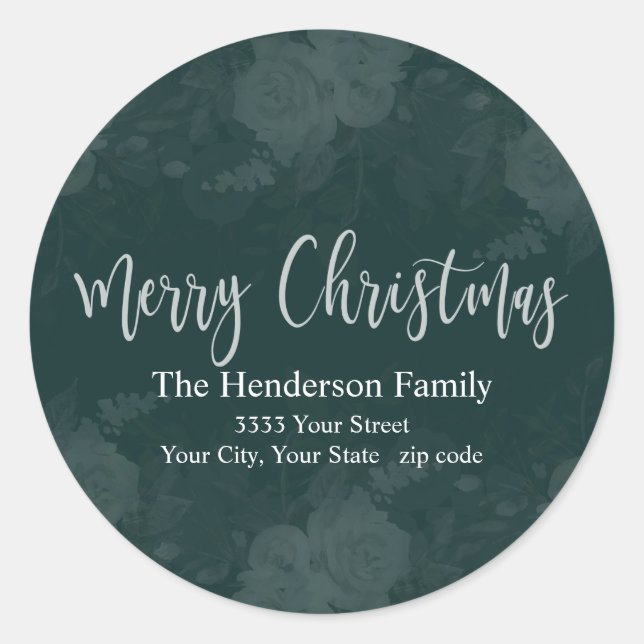 Elegant Merry Christmas Green Return Address Label (Front)
