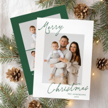 Elegant Merry Christmas Green Script Photo