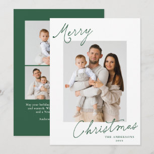 Elegant Merry Christmas Green Script Photo Holiday Card