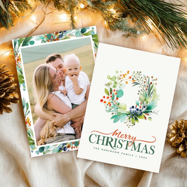 Elegant Merry Christmas Greenery Botanical Holiday Card (Creator Uploaded)