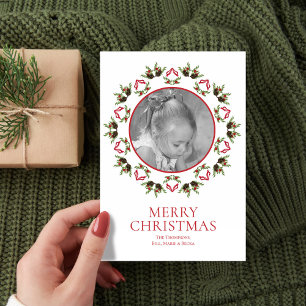 Elegant Merry Christmas Greenery Photo Holiday Card