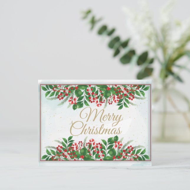 Elegant Merry Christmas, Happy Holiday Postcard (Standing Front)