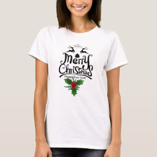 Elegant "Merry Christmas Happy New Year" Typograph T-Shirt