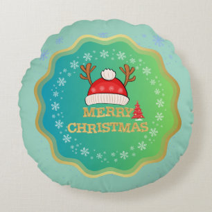 Elegant Merry Christmas Holiday Decor Round Pillow