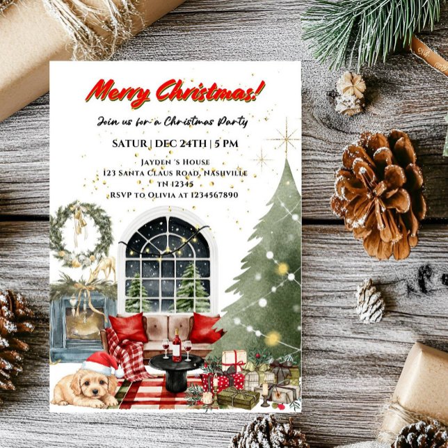 Elegant Merry Christmas Holiday Party Invitation (Creator Uploaded)