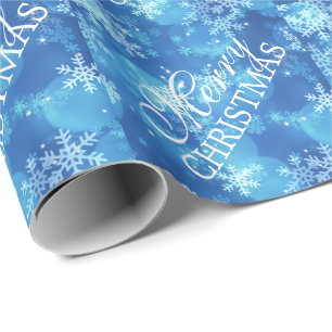 Elegant Merry Christmas Holiday Sparkle Blue Wrapping Paper
