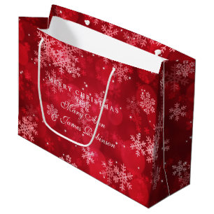 Elegant Merry Christmas Holiday Sparkle Red Large Gift Bag