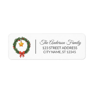 Elegant Merry Christmas Holly Wreath Return Address Label