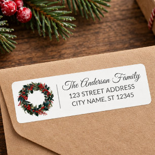 Elegant Merry Christmas Holly Wreath Return Address Label
