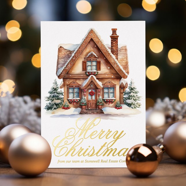 Elegant Merry Christmas House Custom Company Gold Foil Holiday Card (Creator Uploaded)